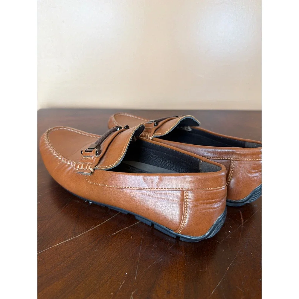 Tahari Mens‎ Tan Brown Leather Moc Toe Bit Loafers Driving Shoes Size 8